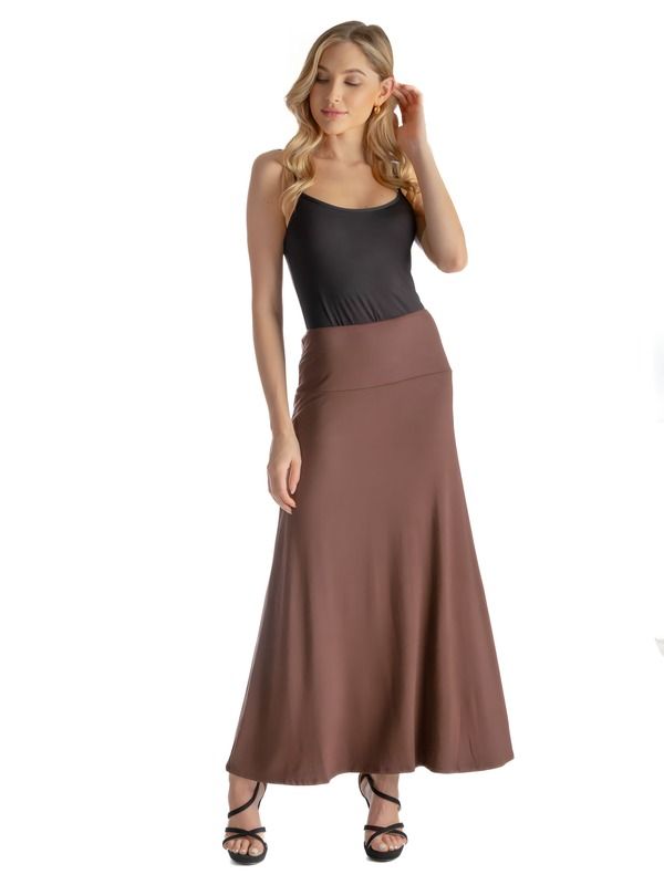 24 セブンコンフォート レディース ボトムスカート プチ マキシ 24seven Comfort Apparel Petitelastic Waist Maxi Skirt Brown ブラウン