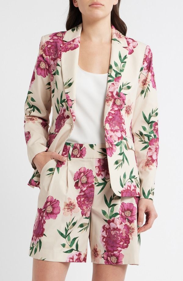 タハリエーエスエル レディース アウター ジャケット・ブルゾン プリント ブレザー Tahari ASL Print OneButton Blazer Sand Berry Floral サンド