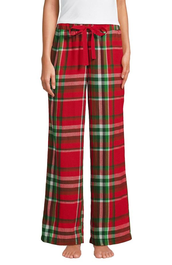 ランズエンド レディース ボトムス カジュアルパンツ プリント Lands End Print Flannel Pajama Pants Compass RedEmerald Plaid レッド