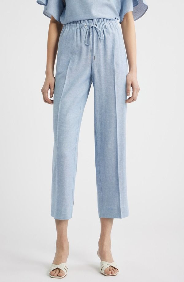 アンクライン レディース ボトムス レギンストレート パンツ アンクル リネン Anne Klein Ankle Straight Leg Linen Blendrawstring Pants Lag