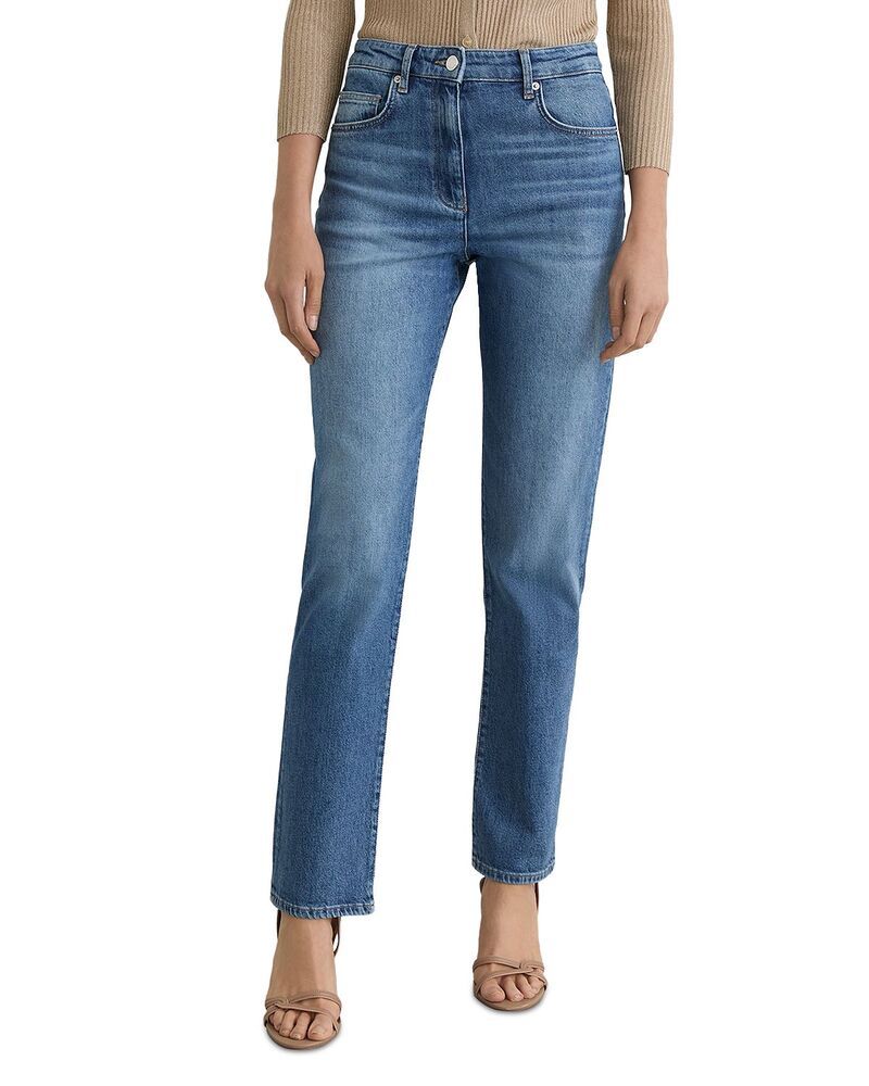 レイス レディース ボトムス デニムパンツ ストレート プチ ジーンズ REISS Petites Aubrey Mid Rise Straight Leg Jeans in Mid Blue ブルー