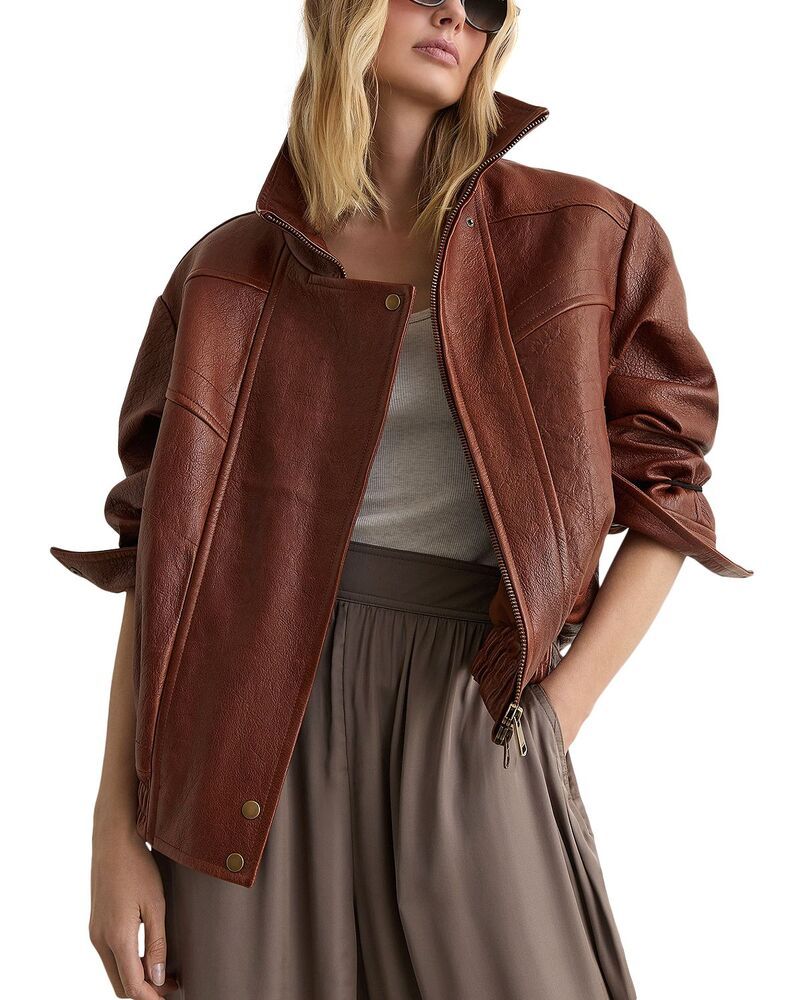 レイス レディース アウター ジャケット・ブルゾン レザー REISS Petra Oversized Leather Jacket Chestnut Brown ブラウン