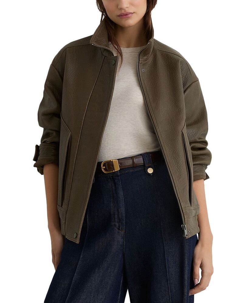 レイス レディース アウター ジャケット・ブルゾン レザー REISS Cara Leather Jacket Khaki Green グリーン