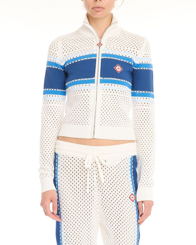 カサブランカ レディース アウター ジャケット・ブルゾン メッシュ Casablanca Mesh Stripe Bomber Jacket White Blue ホワイト