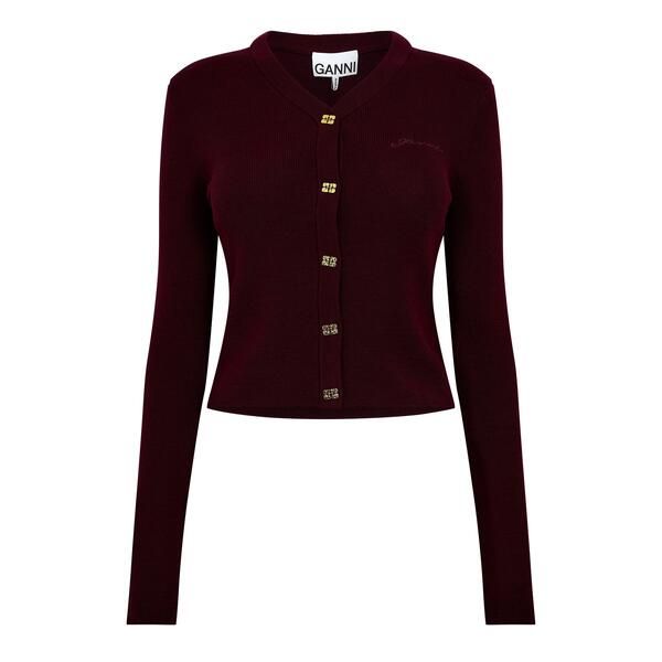 ガニー レディース アウター カーディガン Ganni Rib Cardie Ld61 Redahlia レッド