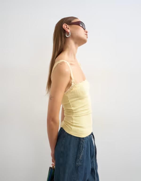 トップショップ レディース トップス ベスト レーストリム レース Topshop lace trim camin yellow イエロー