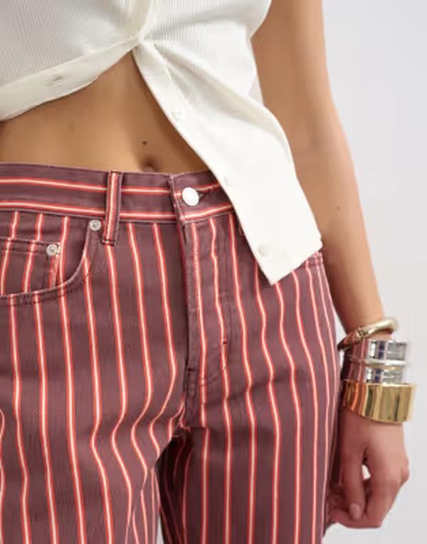 トップショップ レディース ボトムス ハーフパンツ・ショーツ ショートパンツ デニム Topshop denim Editor shorts and pink stripes RED AND PINK