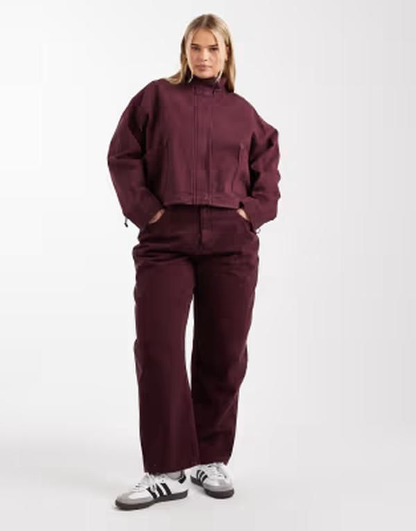 エイソス レディース ボトムス デニムパンツ ジーンズ ASOS Curve ASOS DESIGN Curve slim barrel jeans part of a set Burgundy バー