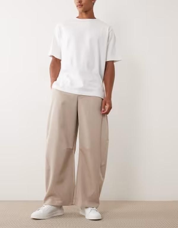 エイソス メンズ ボトムス カジュアルパンツ ASOS DESIGN smart barreleg pants in stone ストーン