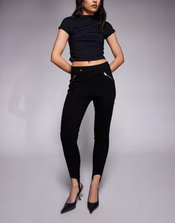 リバーアイランド レディース ボトムス デニムパンツ ジーンズ River Island High rise skinny stirrup jeans Black ブラック