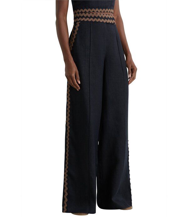 レイス レディース ボトムス カジュアルパンツ ワイドレッグ Reiss Mila Wave Trim Wide Leg Coordinating Trousers NavyBrown ネイビー