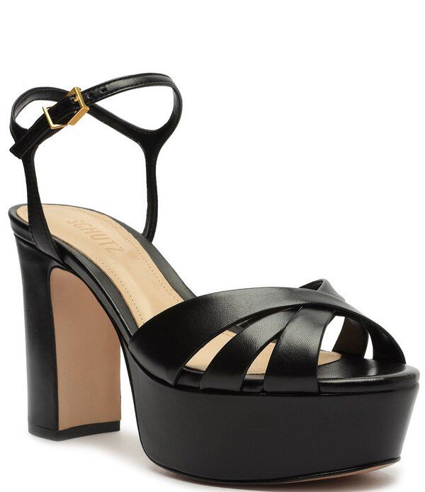 シュッツ レディース シューズ サンダル プラットフォーム アンクル レザー Schutz Keefa Leather Platform Ankle Strap Sandals Black ブラック