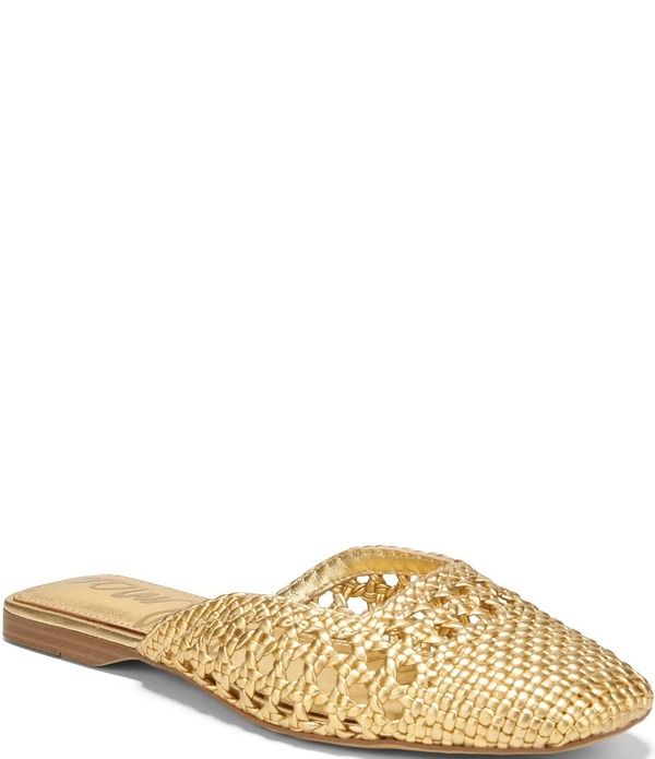 サムエデルマン レディース シューズ パンプス レザー Sam Edelmanola Woven Leather Square Toe Mules Gold ゴールド