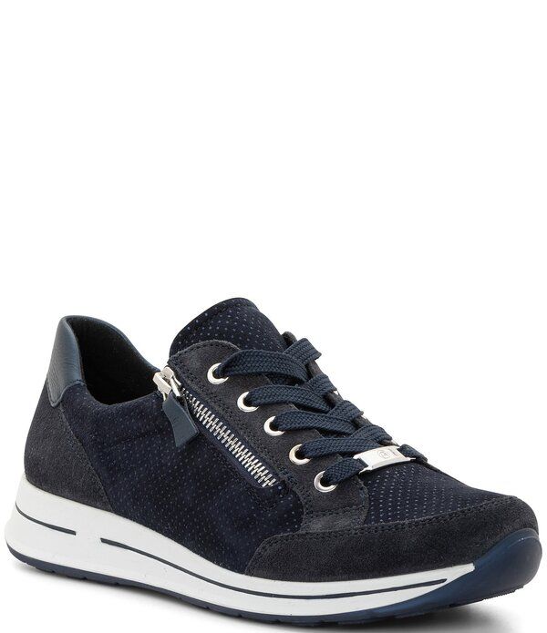 アラ レディース シューズ スニーカー スエード ara Oleanna Pin Dot Suede Zip Sneakers Midnight Blue ブルー