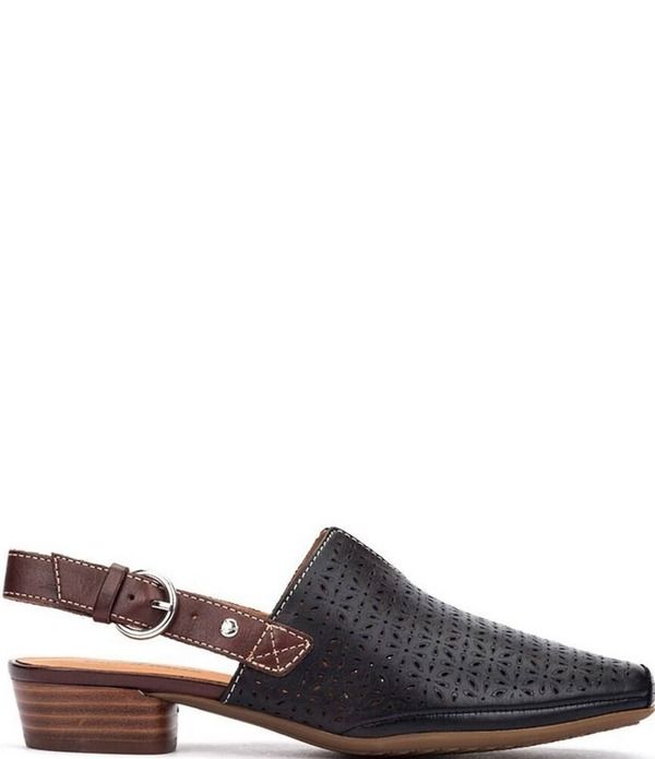 ピコリーノス レディース シューズ パンプス レザー ヒール Pikolinos Alameda Perforated Leather Block Heel Slingback Heels Black