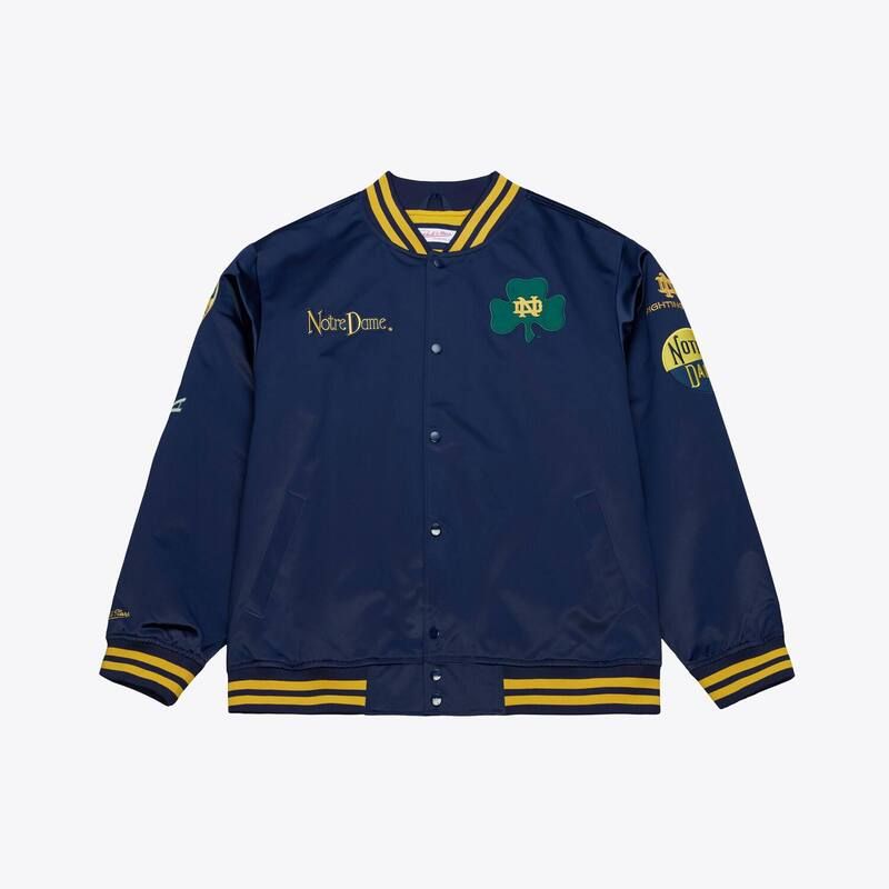 ミッチェルネス レディース アウター ジャケット・ブルゾン サテン Mens Mitchell Ness Navy Notre Dame Fighting Irish Double Clutch Li