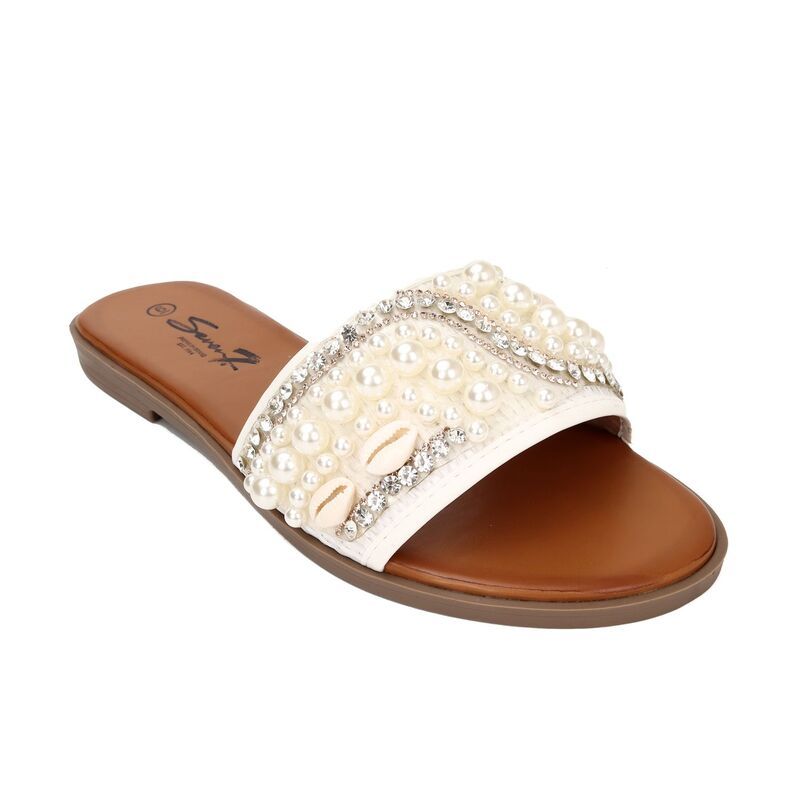 ヨキ レディース シューズ サンダル Yoki Prima03 Womens Rhinestone Slide Sandals White ホワイト