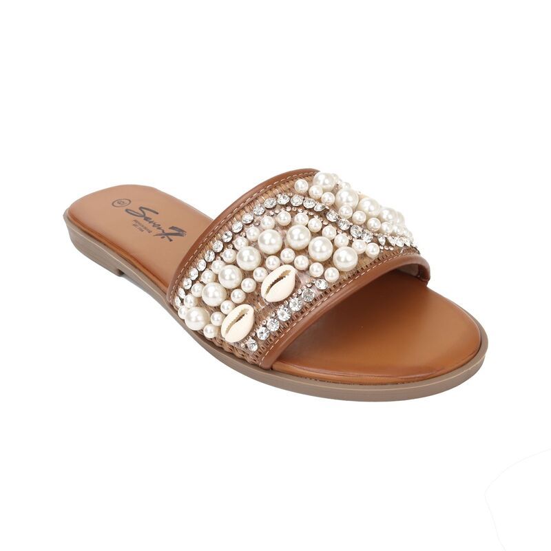 ヨキ レディース シューズ サンダル Yoki Prima03 Womens Rhinestone Slide Sandals Cognac