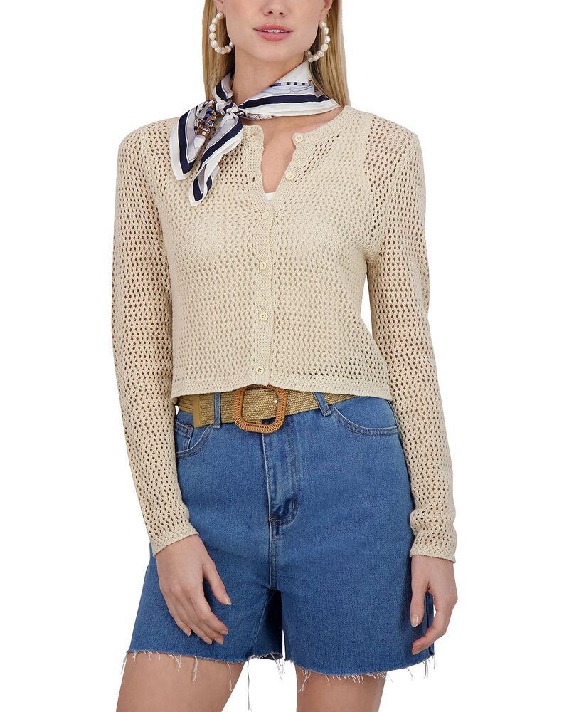 ポイント レディース アウター カーディガン ニット Point Wide Knit Cardigan Ecru エクリュ