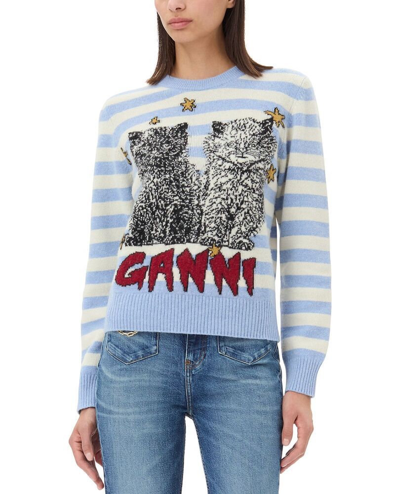 ガニー レディース アウター ニット・セーター グラフィック GANNI Striped Graphic Sweater Illusion Blue ブルー 44,720円
