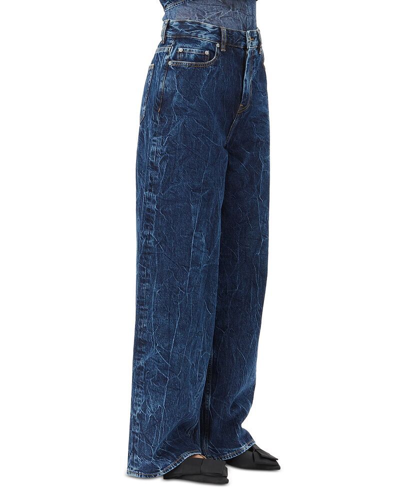 ガニー レディース ボトムス デニムパンツ ワイドレッグ ジーンズ GANNI Crinkled Future Denimarri Wide Leg Jeans in Mid Stone Mid Bl