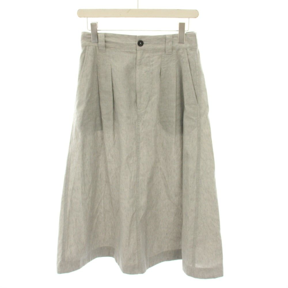 マーガレットハウエル MHL. 26SS フェイデッドリネンコットンプレインウィーブスカート FADED LINEN COTTON PLAINWEAVE SKIRT ロング フレア ジップフライ イージー ウエストゴム 麻 1 グレー 595-6132204