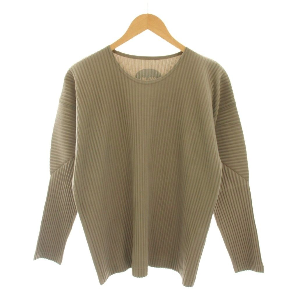 オムプリッセイッセイミヤケ HOMME PLISSE ISSEY MIYAKE プリーツ Tシャツ カットソー 長袖 2 ベージュ カーキ HP93JK187 /YM