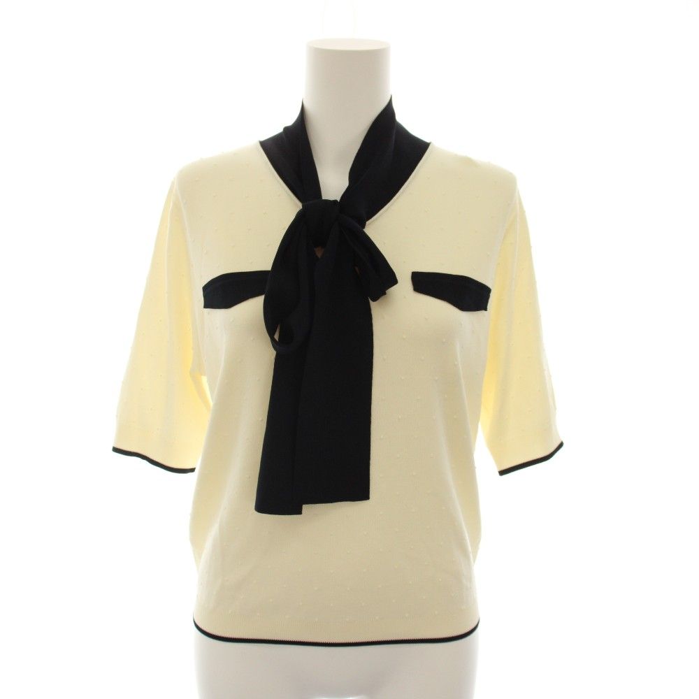 ボールジー BALLSEY トゥモローランド 25SS ストレッチタックドットボウタイプルオーバー ニット セーター 半袖 S アイボリー 黒 ブラック 11025202110 /YT