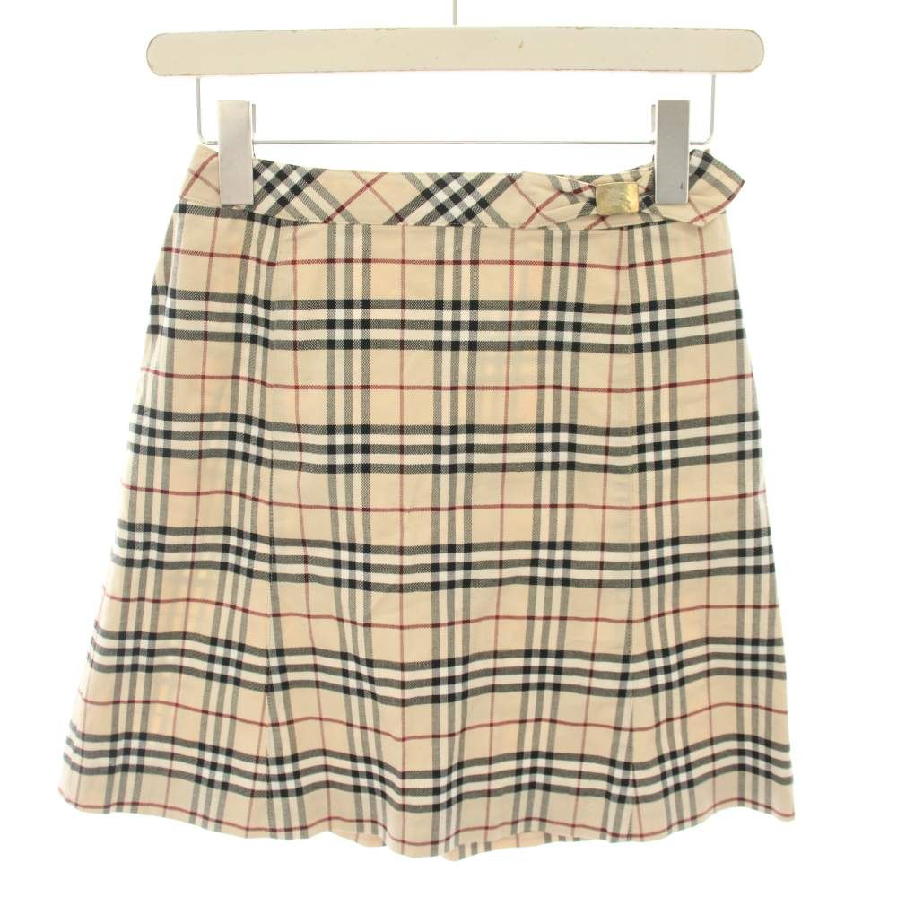 バーバリー ロンドン BURBERRY LONDON スカート ひざ丈 フレア 台形 イージー ウエストゴム チェック柄 160A ベージュ 黒 ブラック BX181-640 /YT