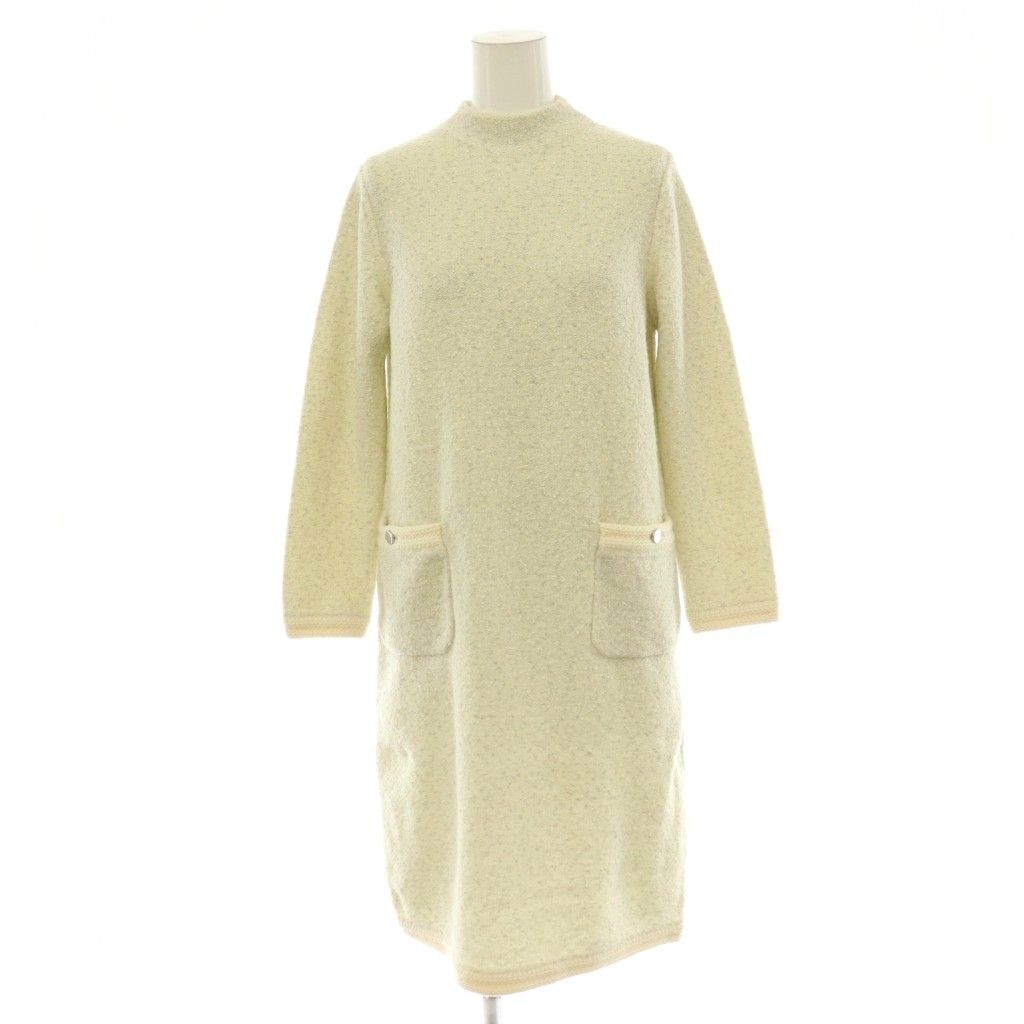 アナイ ANAYI 24AW ウールブークレ配色ワンピース ニット 長袖 膝丈 36 ライトグレー オフホワイト /DO ■OS