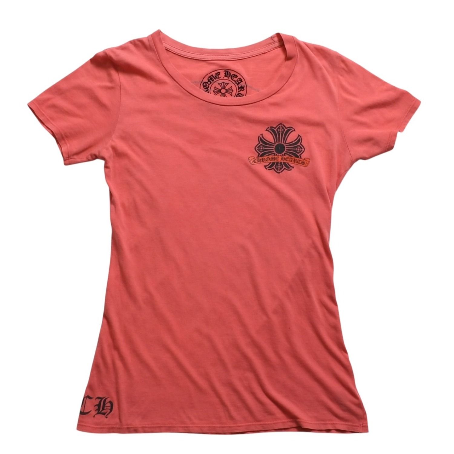 クロムハーツ　赤CHプラス　スクールラベル　プリント　Tシャツ CHROME HEARTS クロムハーツ レディース半袖Tシャツ ホースシュー