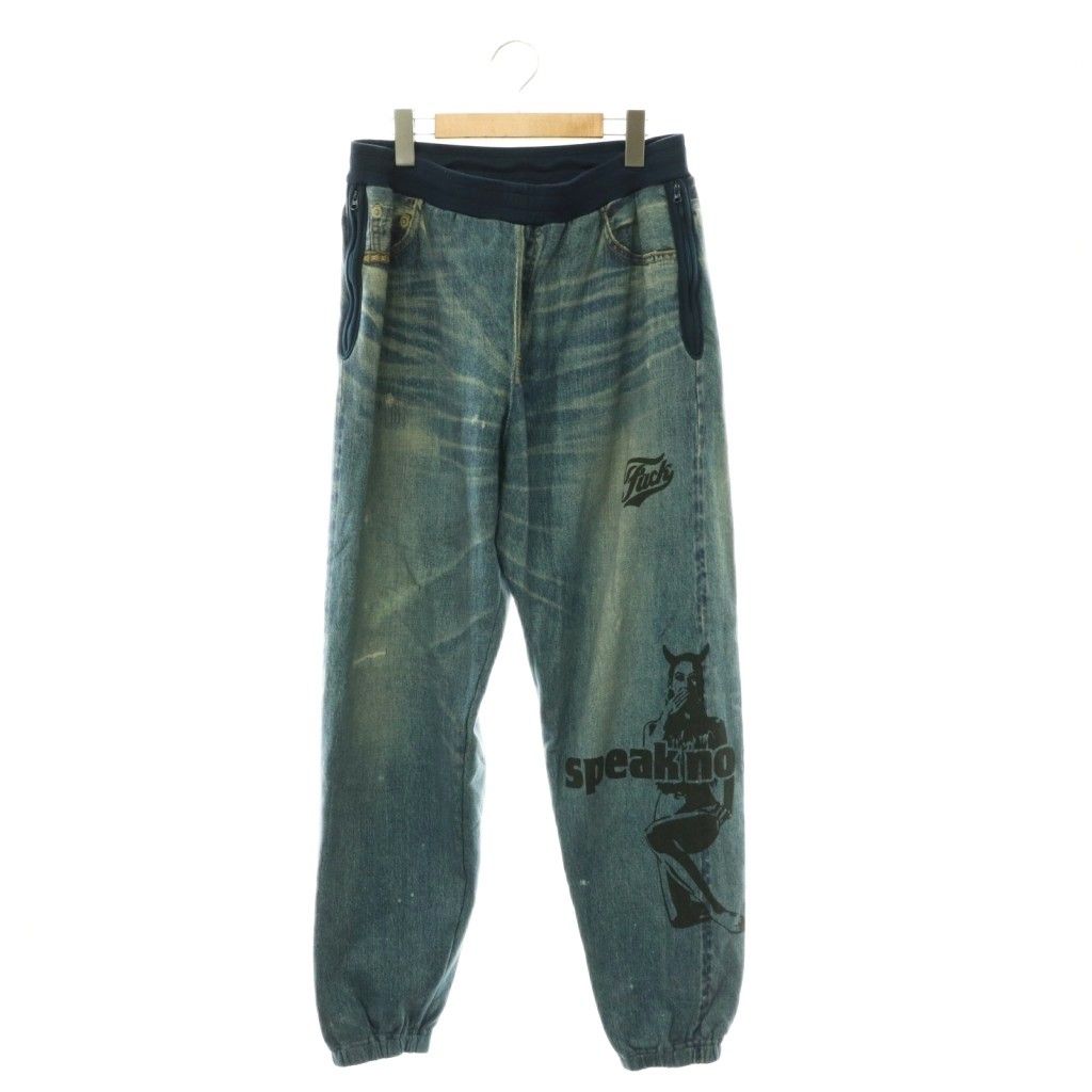 ヒステリックグラマー HYSTERIC GLAMOUR 24AW SPEAK NO EVIL スウェットパンツ デニム イージー ジョガー L インディゴブルー ブラック /DO ■OS