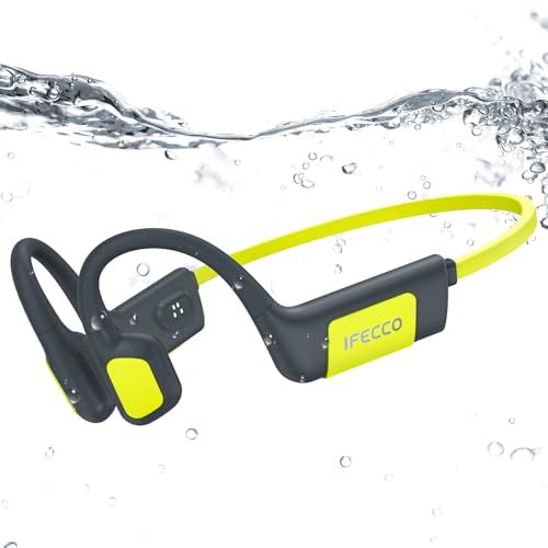 IFECCO 骨伝導イヤホン IP68 水泳用 完全防水- ワイヤレス6.0, 32GB内蔵 MP3, 超軽量, こつでんどう イヤホン, プール ランニング サイクリング対応, 黄色ｍａ