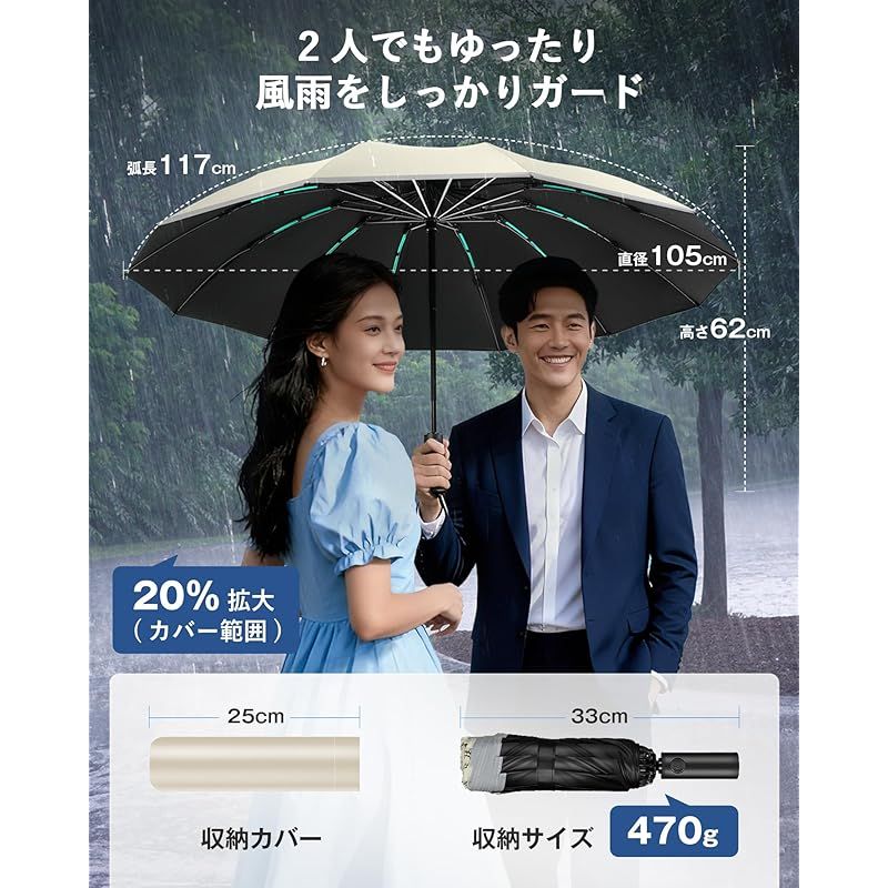 折りたたみ傘 | 頑丈な12本骨 逆折り式 VARNIC 12本骨 晴雨