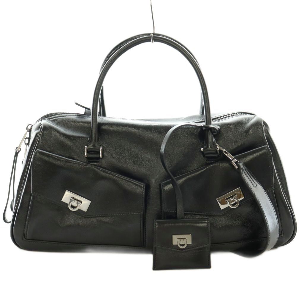 サルヴァトーレフェラガモ Salvatore Ferragamo 25FW HARLEY ハーレーバッグ ガンチーニ 2WAY ハンド ショルダー 羊革 レザー 黒 ブラック /BB ■OH