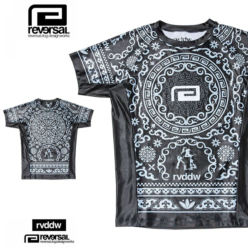 リバーサル ラッシュガード reversal rvddw 半袖Tシャツ Tシャツ メンズ レディース ブランド 大きいサイズ おしゃれ おすすめ 人気 黒 総柄 格闘技 トレーニングウェア reversal631 ブラック M L XL XXL