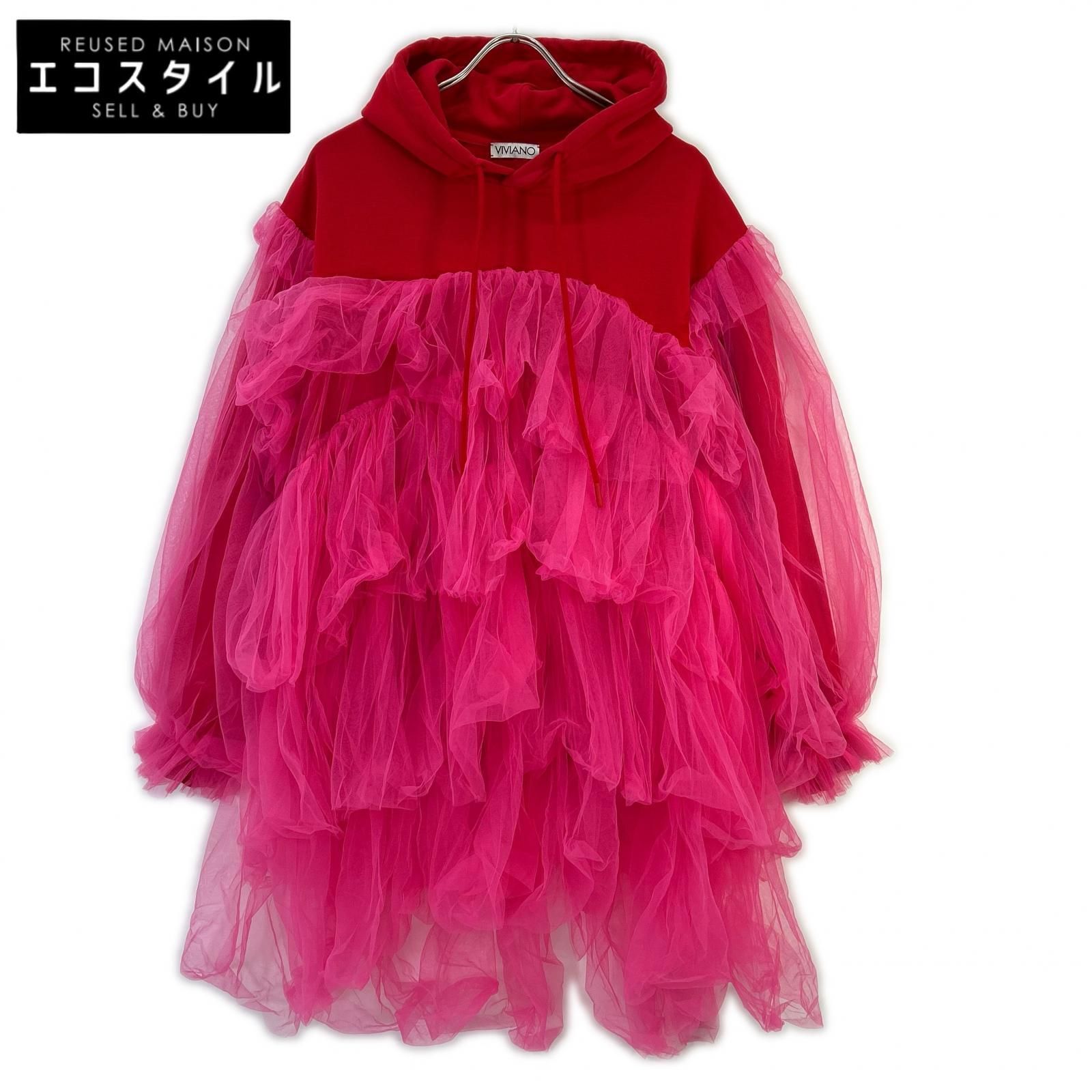 VIVIANO　ヴィヴィアーノ　23AW VS-AW23-CS04 ピンク チュールレイヤードフーディ　M