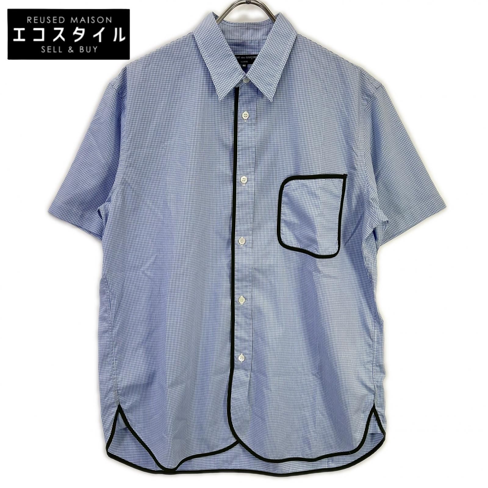 COMMEdesGARCONS HOMME　コムデギャルソンオム　23SS HK-B019 ブルー×ホワイト COTTON CHECK PIPING SHIRT/コットンチェック パイピングシャツ　M