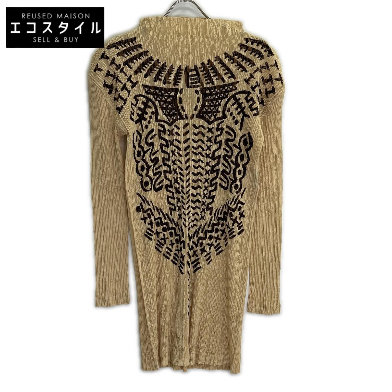 ISSEY MIYAKE　イッセイミヤケ　【美品】IM82-FH922 エスニックプリント プリーツ シースルー モックネック　L