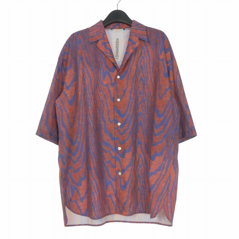 ミオズモーキー MIOSMOKEY PRINT OPEN COLLAR ST プリント オープンカラーシャツ 半袖 46 オレンジ/ブルー 221ST002-A