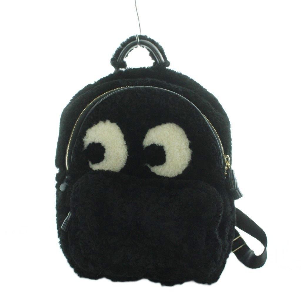 アニヤハインドマーチ ANYA HINDMARCH パックマン ゴースト リュックサック デイバッグ バックパック ボア EYE レザー ロゴ 黒 ブラック ■GY18 /MQ