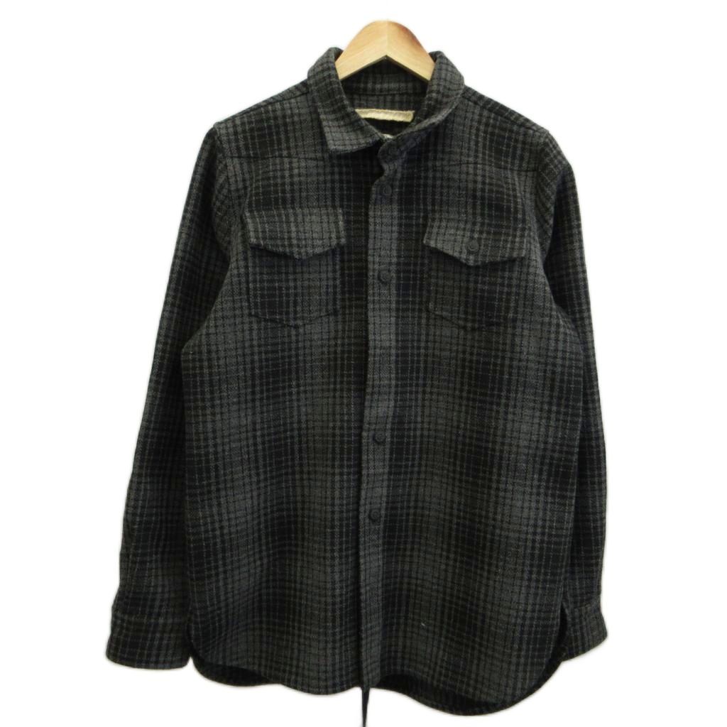 オフホワイト OFF WHITE フランネルシャツ ネルシャツ ウール 長袖 タータンチェック ロゴ バックプリント XS 黒 ブラック /XZ ■GY18