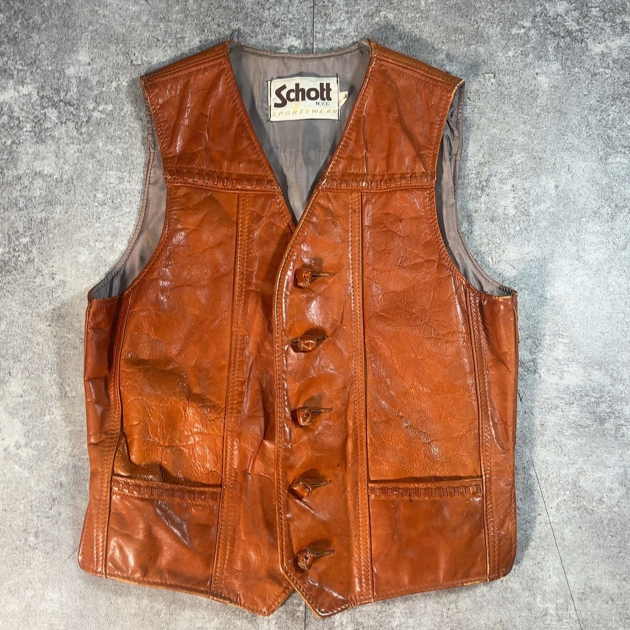 Schott ショット レザーベスト 70's vintage ヴィンテージ 革ベスト ブラウン 40 メンズ トップス アウター