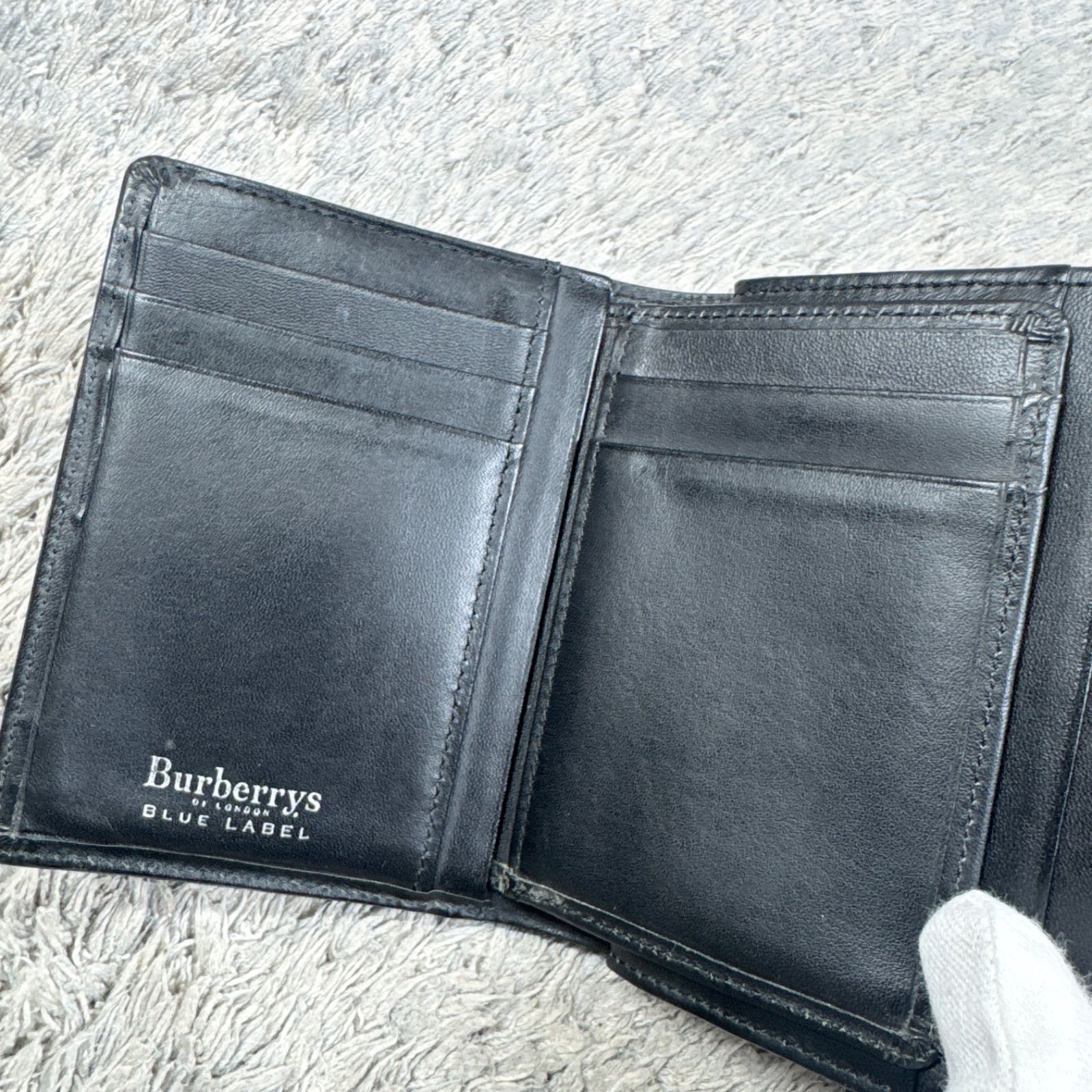 バーバリーブルーレーベル 三つ折り財布 ノバチェック がま口 シルバーロゴ Burberrys BLUE LABEL バーバリーズ ブルーレーベル 三つ折り財布 ノバ