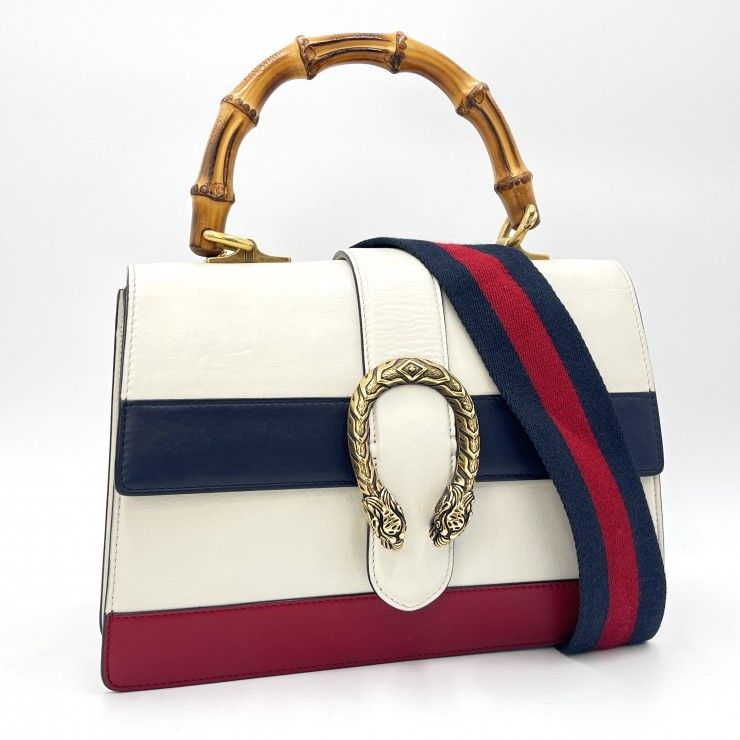 GUCCI（グッチ）ディオニュソス ハンドバッグ ショルダーバッグ 2WAY バンブーハンドル トリコロール レザー ホワイト 448075【中古】