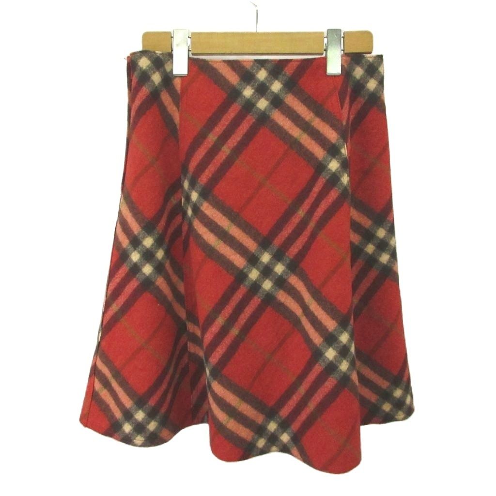 バーバリー ロンドン BURBERRY LONDON スカート ウール 38 赤 レッド チェック柄 膝丈 /MD ■ECD005