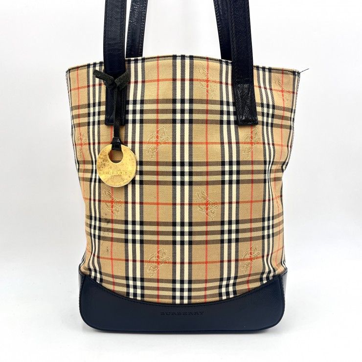 BURBERRY（バーバリー）ノバチェック トートバッグ シャドーホース ベージュ キャンバス レザー 肩掛け レディース【中古】