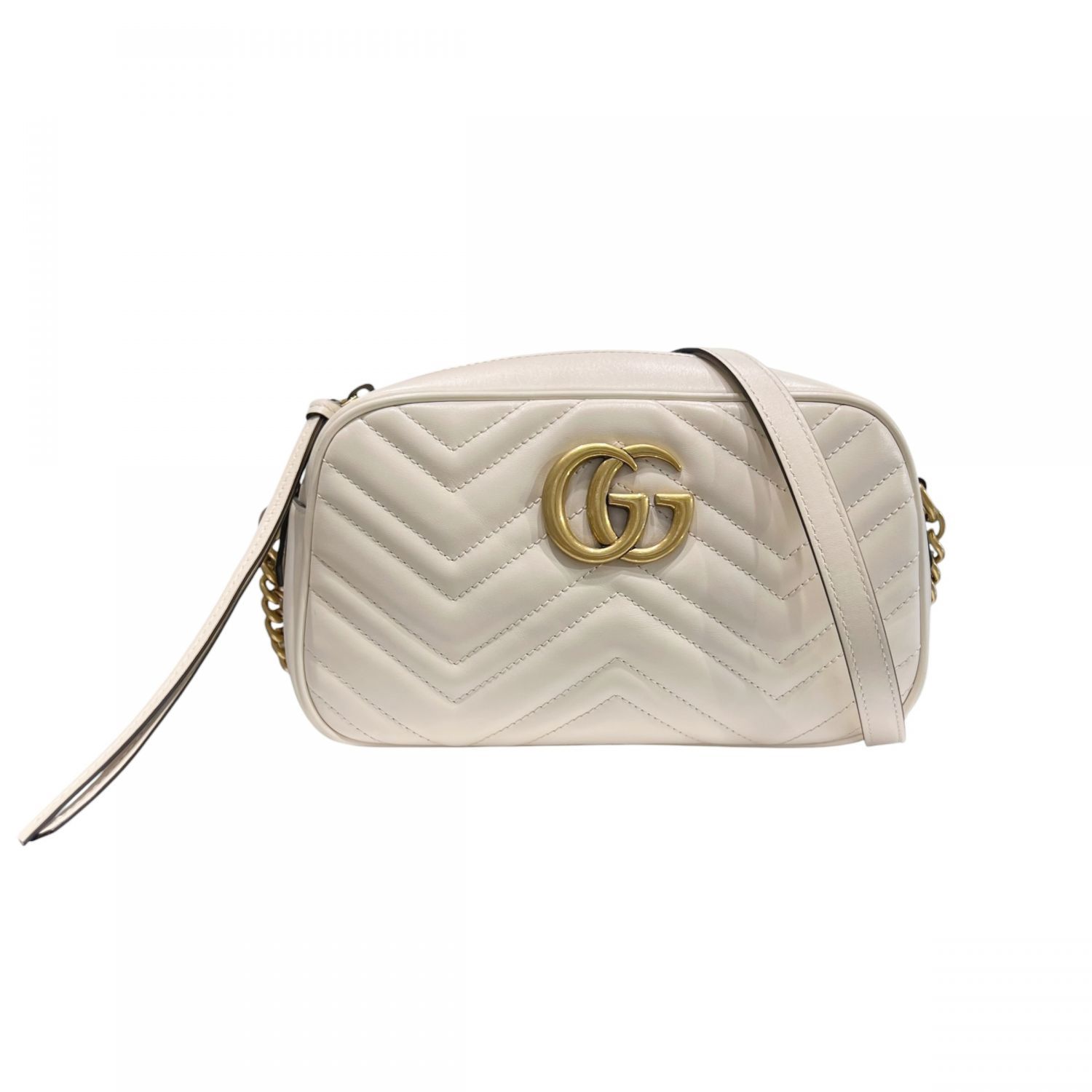 【中古】 GUCCI グッチ 447632 GGマーモント スモール カメラバッグ ショルダーバッグ ゴールド金具 レザー ホワイト レディース26016103 SA
