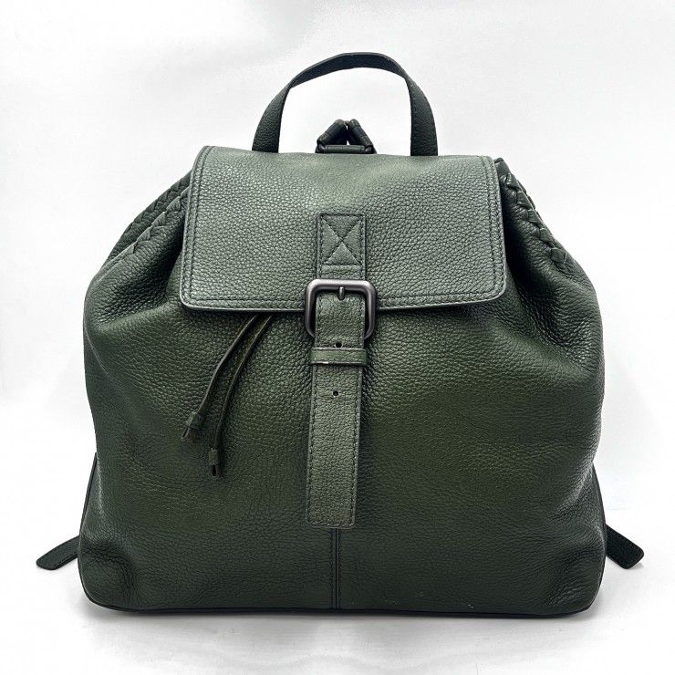 BOTTEGA VENETA（ボッテガヴェネタ）チェルボ バックパック リュックサック モスグリーン レザー メンズ レディース 保存袋付【中古】