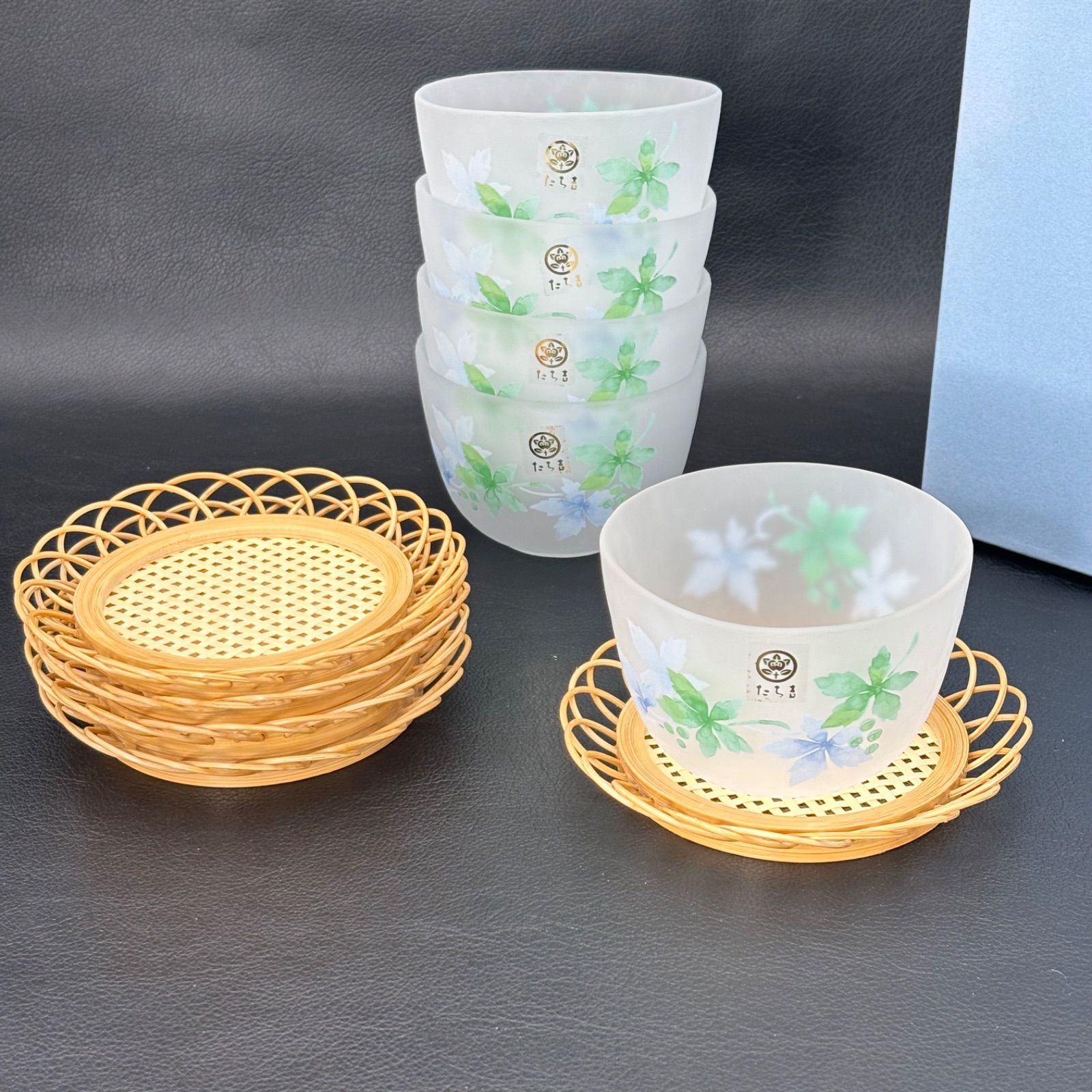 橘吉】風の色 冷茶碗揃 （茶托付）/ 未使用品 たち吉 冷茶グラス 5客